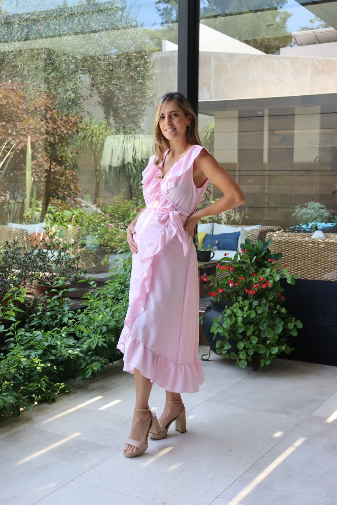 Vestido de maternidad María Luisa, rosa claro