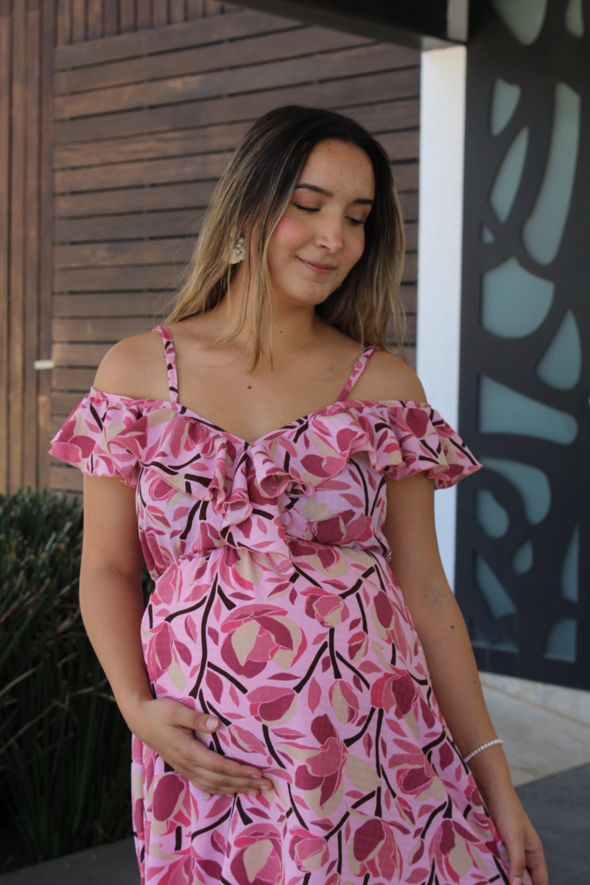 Vestido de maternidad y lactancia, Carlota rosa tallos