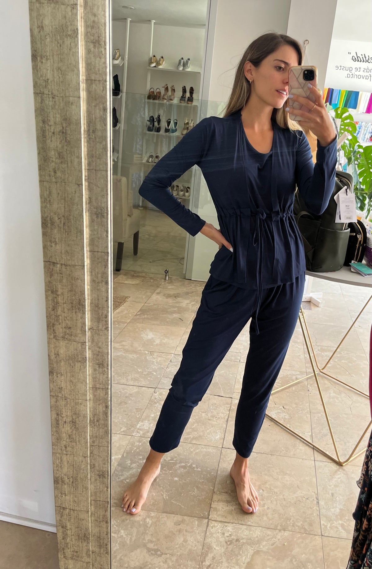 Pijama de lactancia y maternidad, azul