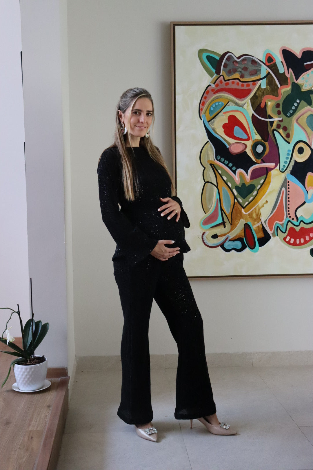 Conjunto de maternidad Mayte, negro lentejuelas
