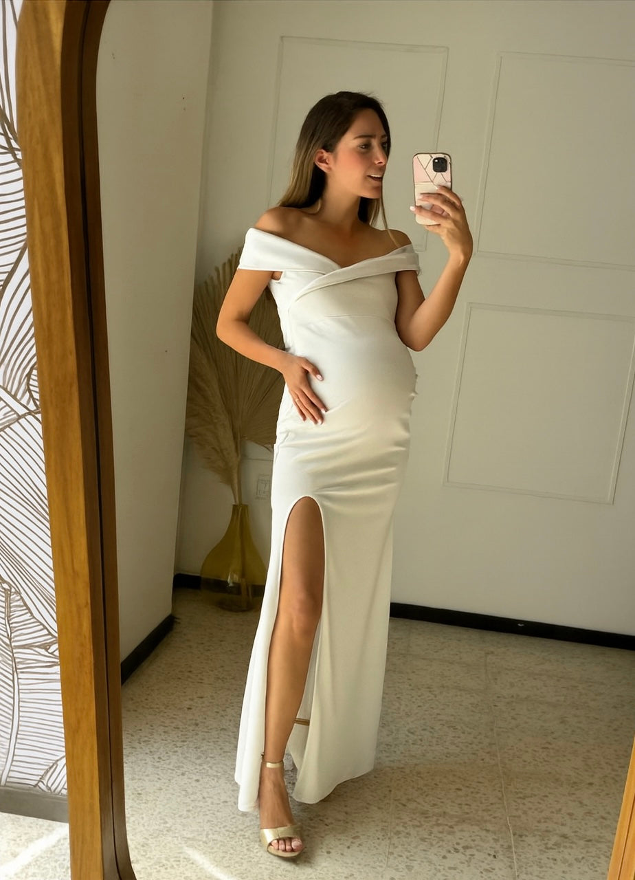 Vestido de maternidad Valentina, blanco neopreno M