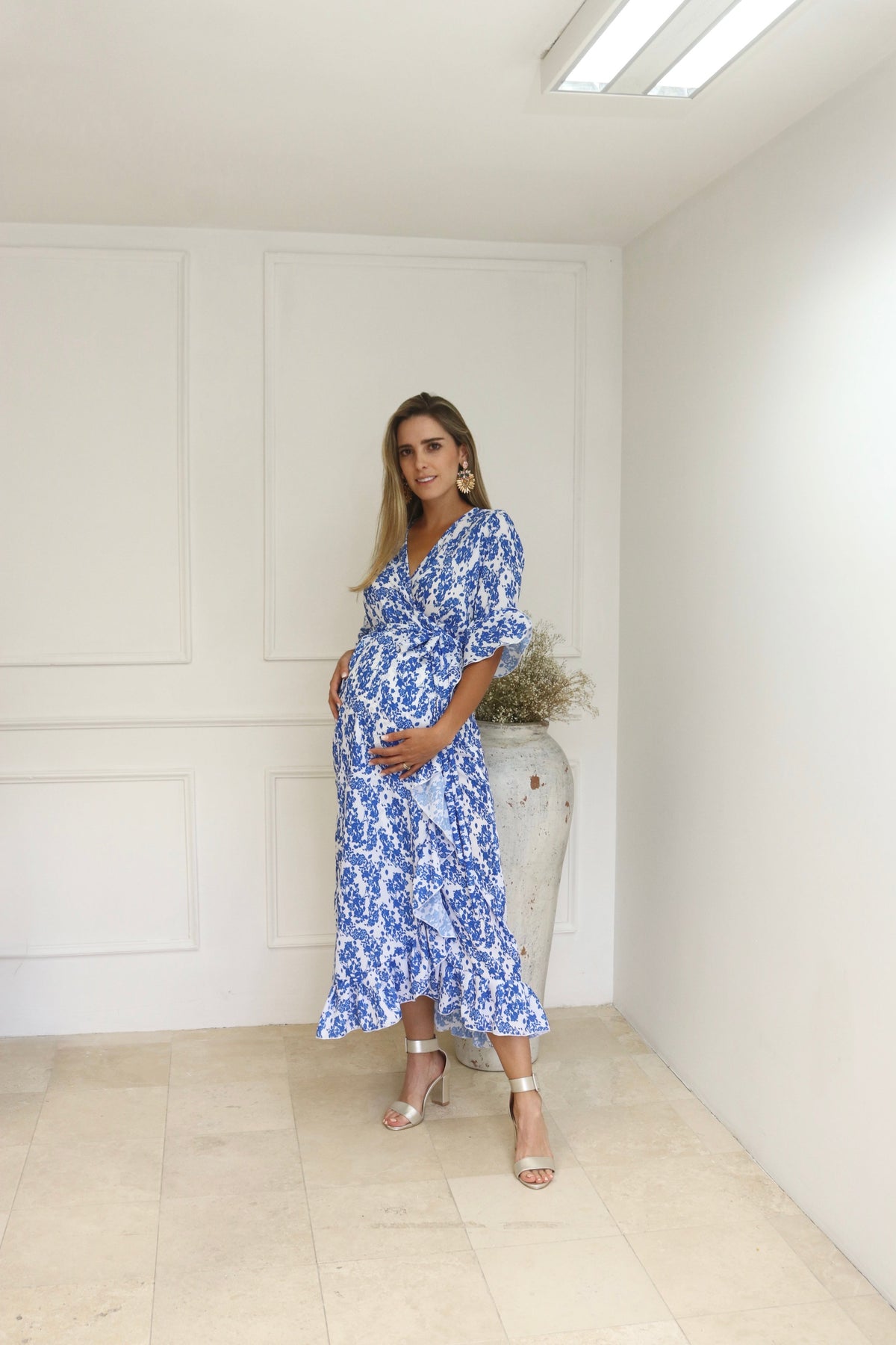 Vestido de maternidad, Ursula blanco flores azules