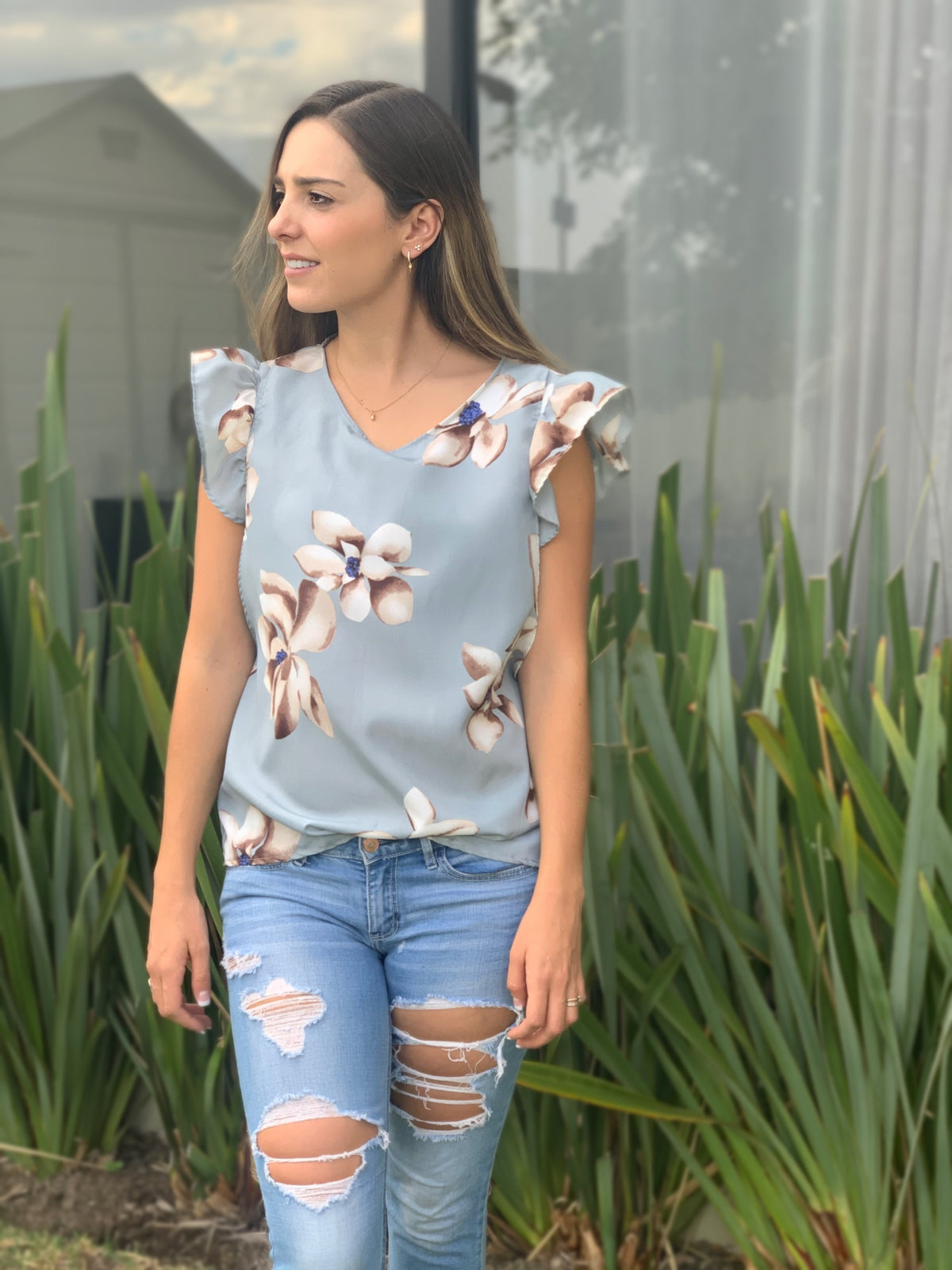 Blusa de lactancia, Blusa Andy gris flores (XG)
