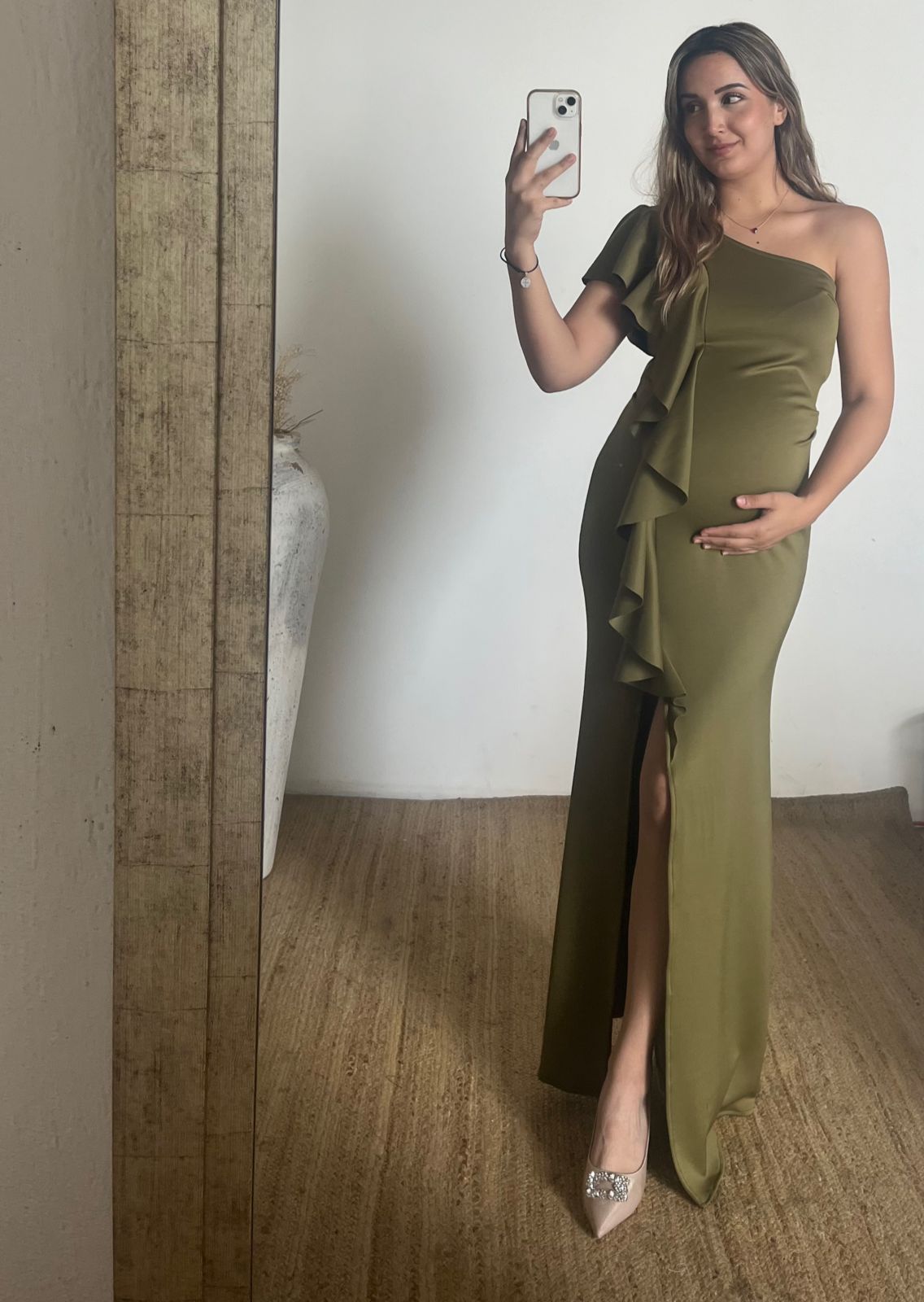 Vestido de maternidad Agustina, verde olivo neopreno CH