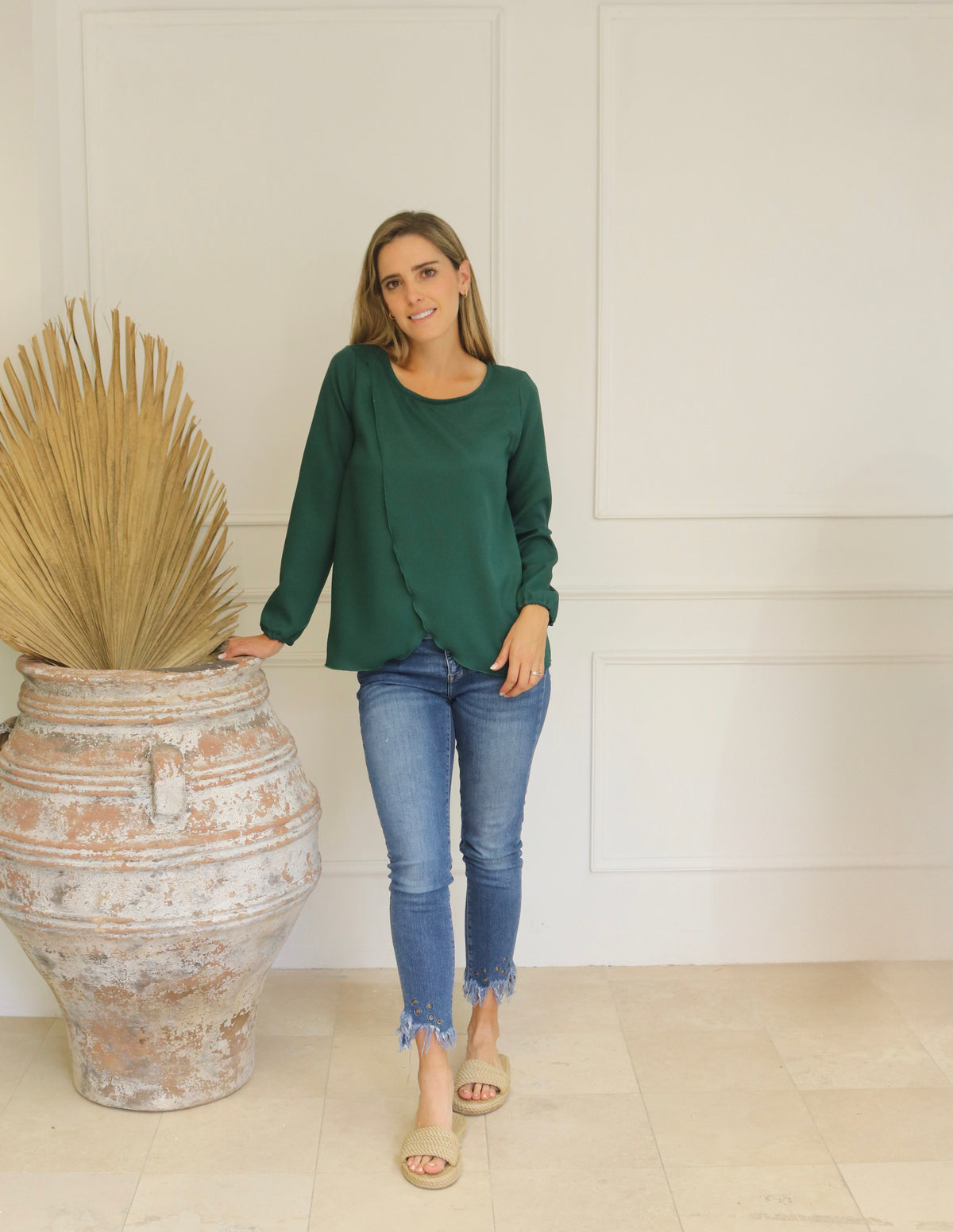 Nursing blouse, Diana green long sleeves