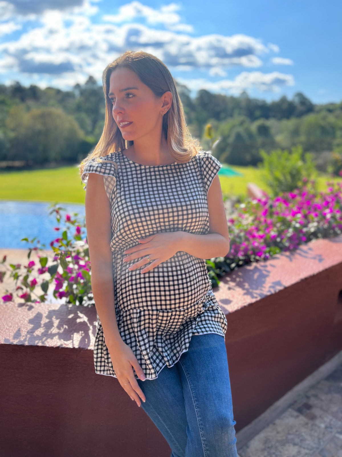 Maternity blouse, Anna ruffle check