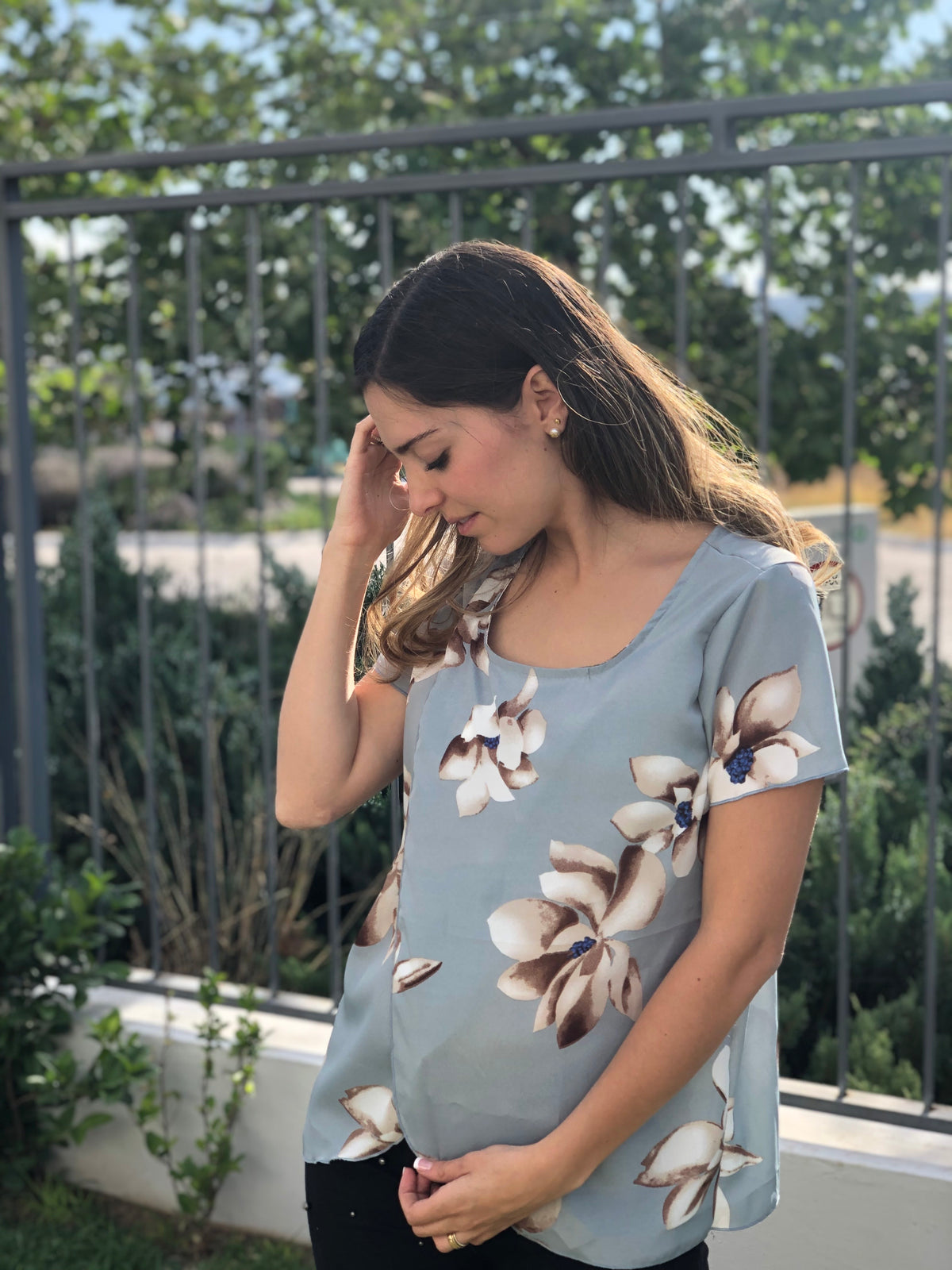 Diana nursing blouse, gray flowers