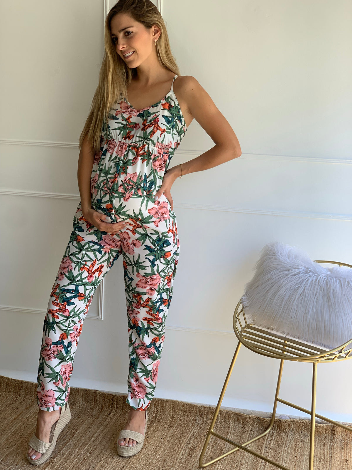 Jumpsuit de maternidad, Blanco floreado CH-M-XG