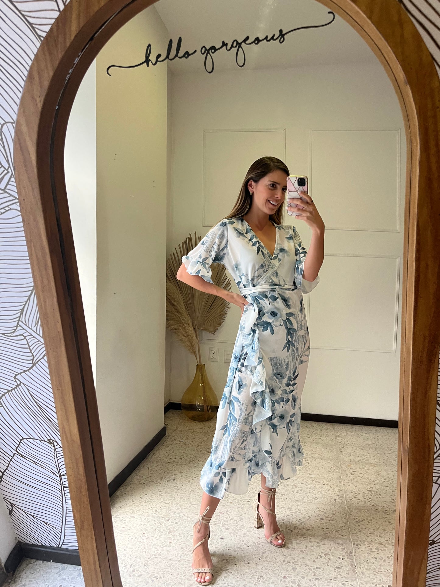 Maternity dress, Ursula white with blue