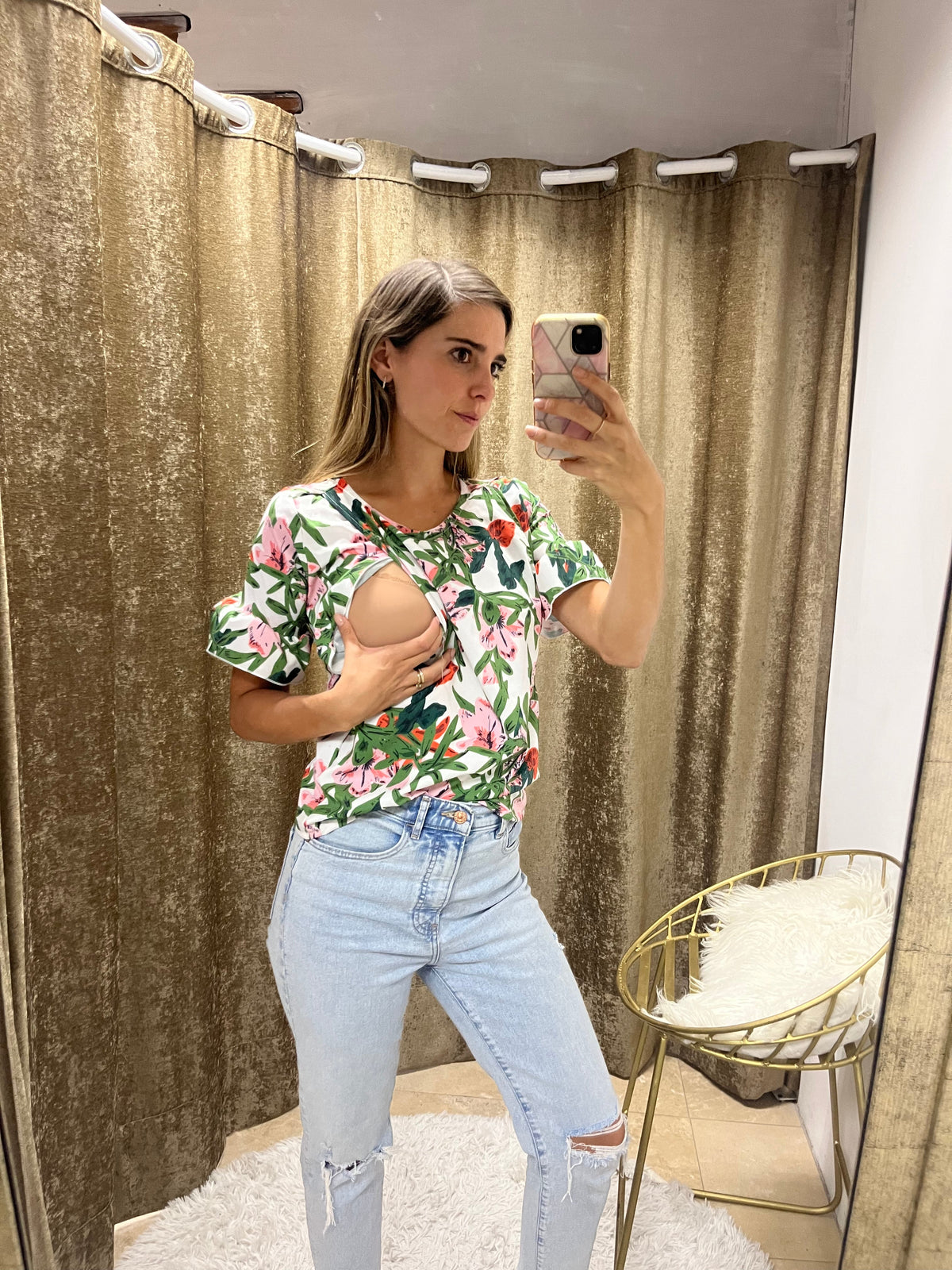 Blusa de lactancia, Georgina blanca floreada CH y M