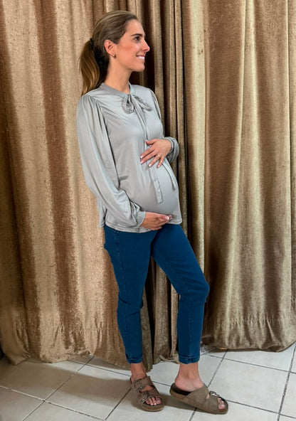 Blusa moño gris maternidad