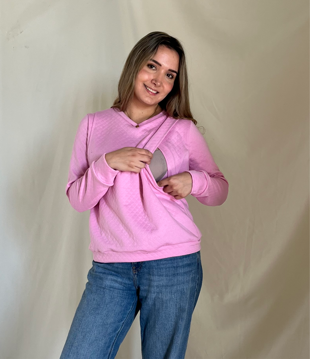 Sudadera de lactancia, rombos Cassandra rosa