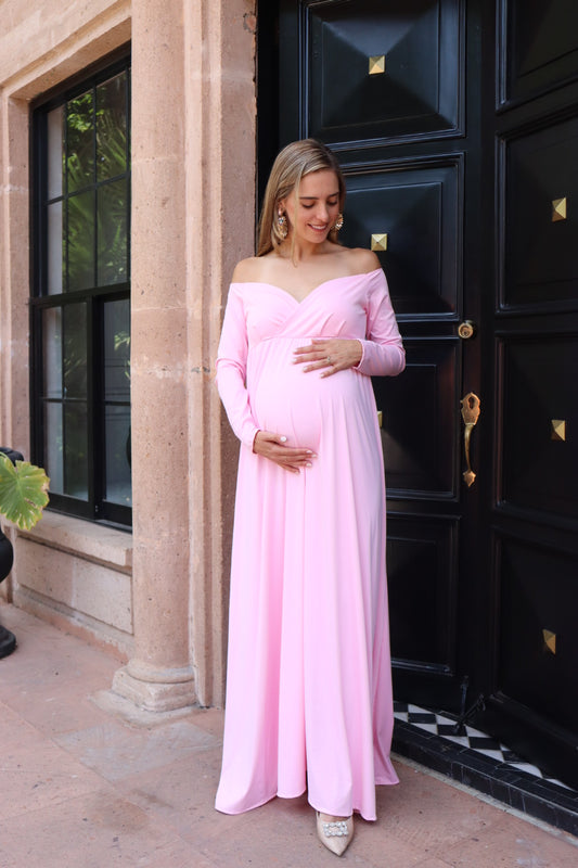 Vestido de maternidad sesión Alberta rosa chicle rosa