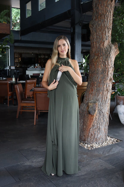 Vestido Ariel de maternidad y lactancia verde olivo cey