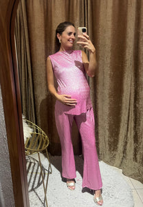 Conjunto de maternidad Mayte, rosa brilloso corrugado