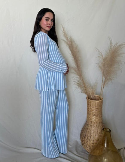 Conjunto de maternidad Cinthya, azul rayas con ivory CH