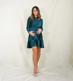 Vestido de maternidad, verde terciopelo rayas Gaby corto