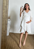 Vestido de maternidad, Natalia con olanes ivory y tela puntitos