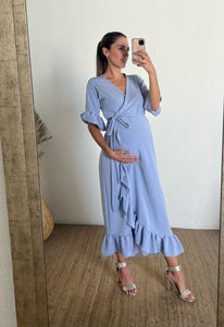 Vestido de maternidad, Ursula con olanes azul polvo