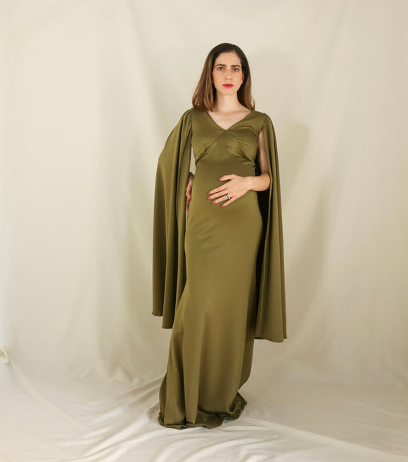 Vestido de maternidad Eliana, verde olivo neopreno