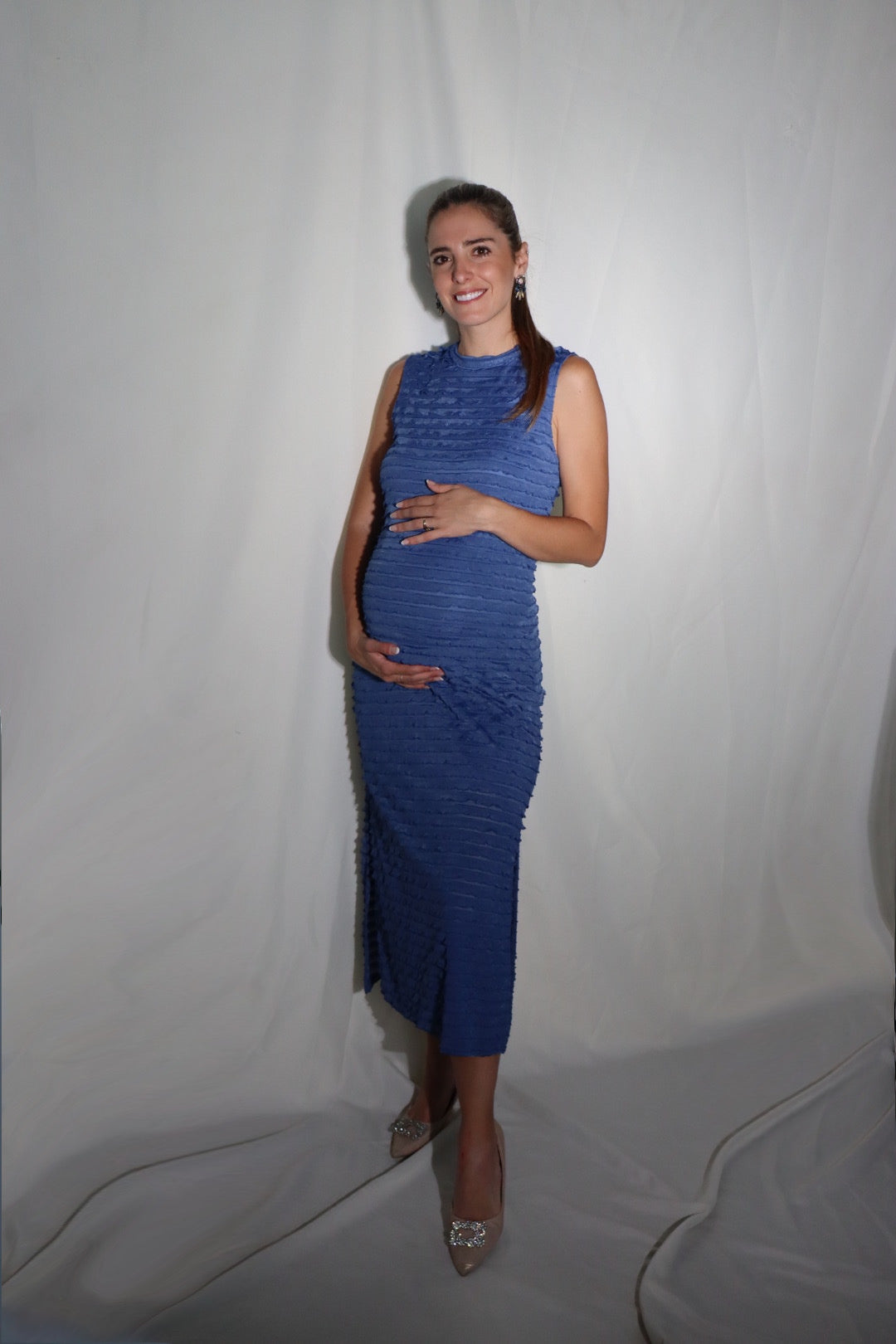 Vestido de maternidad Leslie, azul Marino corrugado