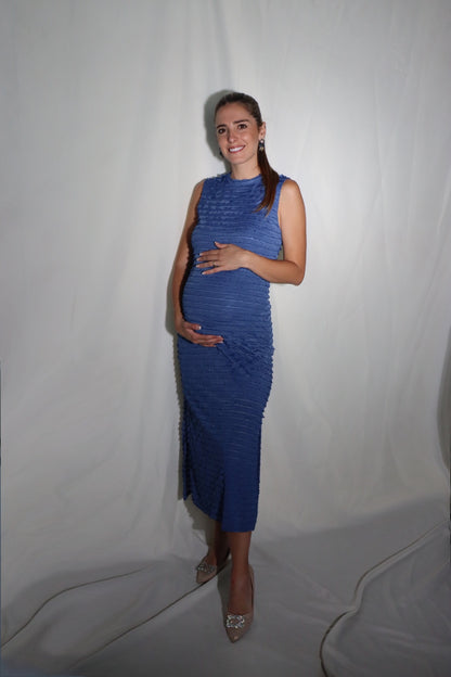 Vestido de maternidad Leslie, azul Marino corrugado