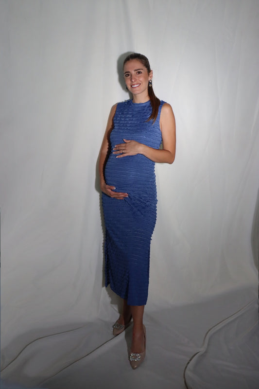 Vestido de maternidad Leslie, azul Marino corrugado