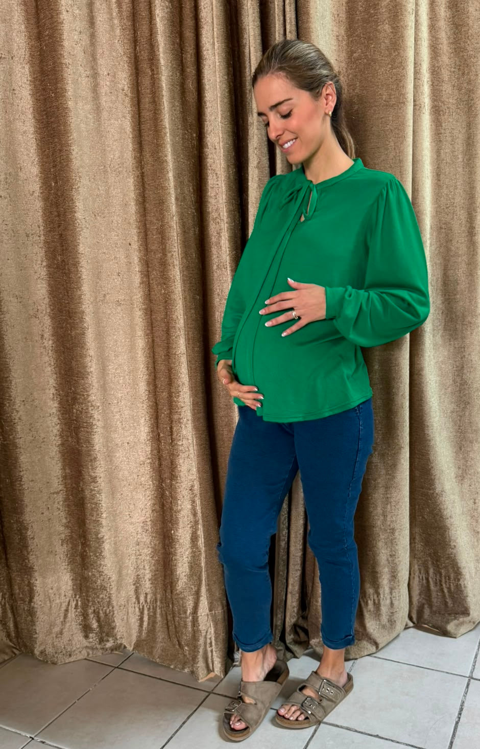 Blusa maternidad verde moño