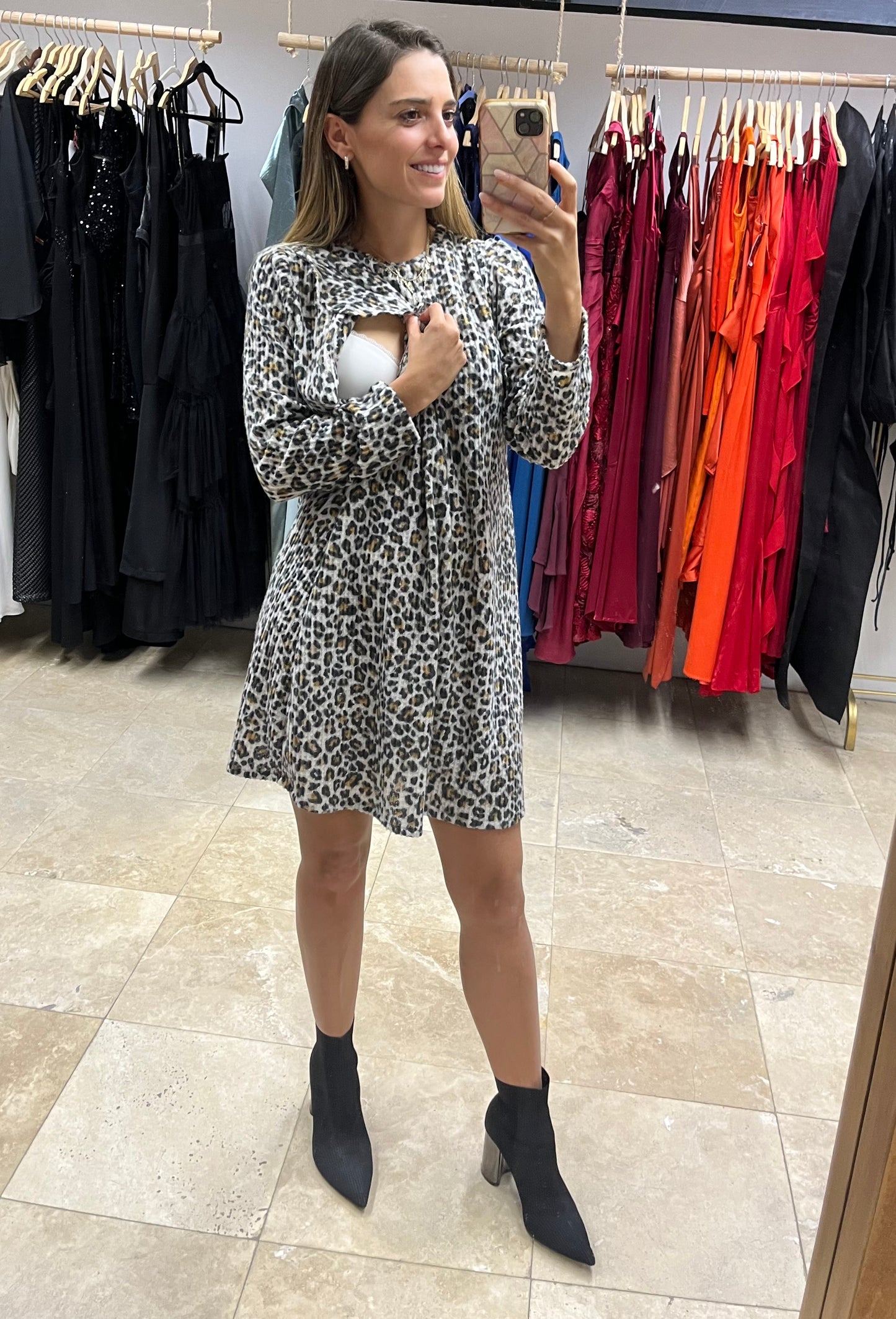 Vestido maternidad y lactancia, leopardo caliente CH-M-G-XG