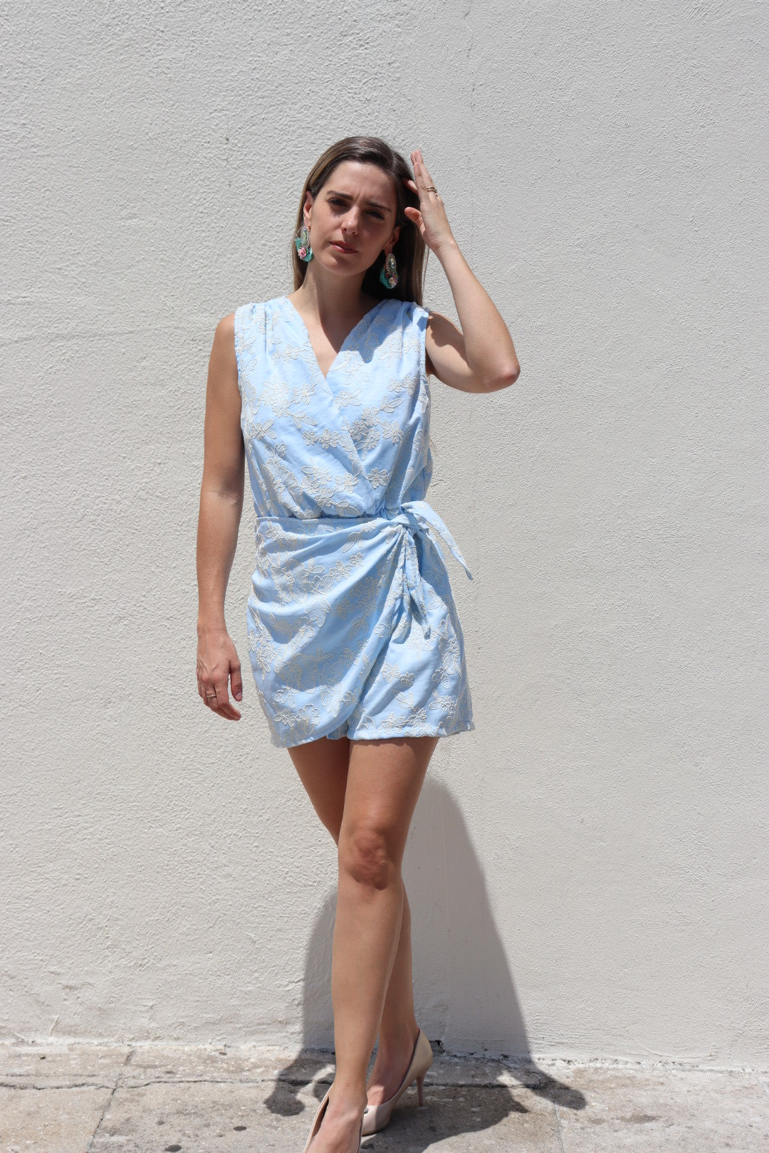 Ivonne, Vestido/short lactancia, azul encaje