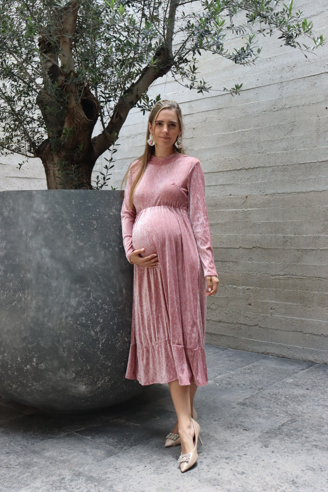 Vestido de maternidad, Gaby, Rosa terciopelo