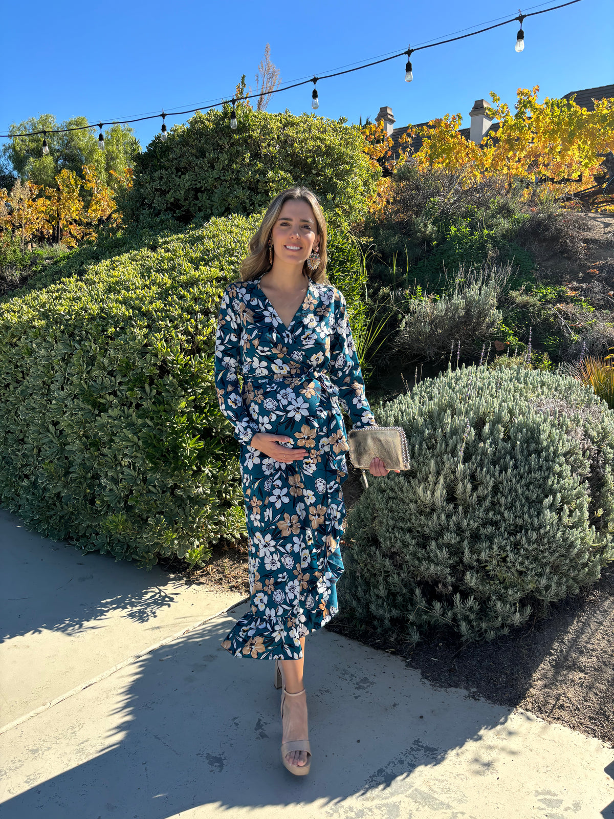 Vestido de maternidad, Ursula verde con flores mostazas CH-G-XG