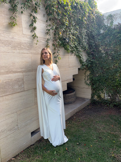 Vestido de maternidad Eliana, ivory brilloso