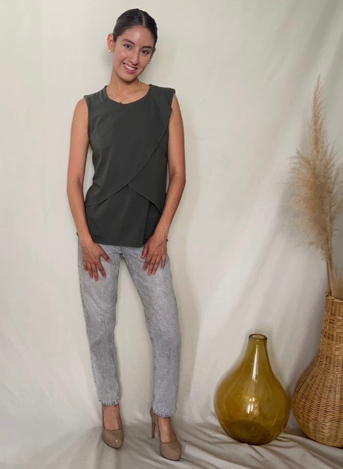 Blusa de lactancia y maternidad, Gisela verde algodón