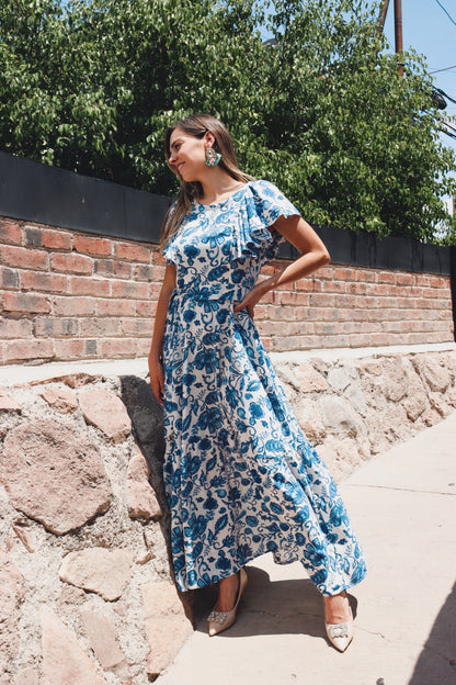 Vestido Mia de lactancia, azul flores blancas CH