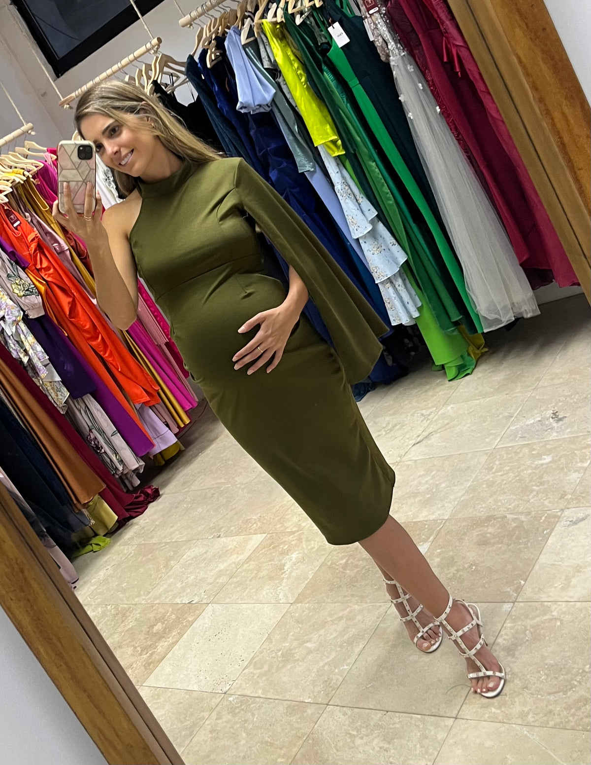 Vestido de maternidad Carola, verde olivo Ponti Roma corto