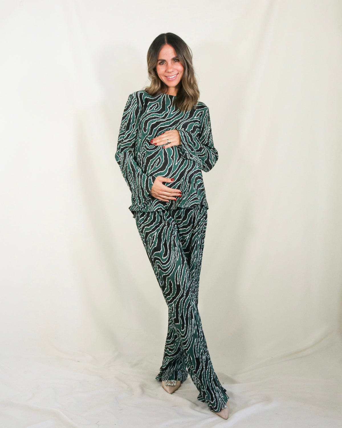 Conjunto de maternidad Mayte, verde corrugado