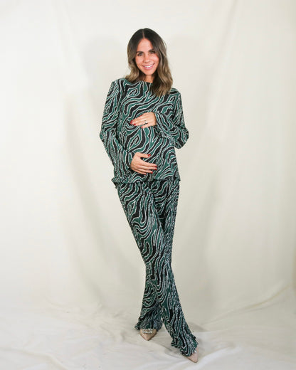 Conjunto de maternidad Mayte, verde corrugado