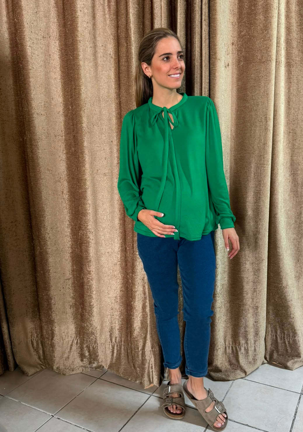 Blusa maternidad verde moño