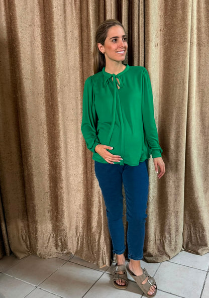 Blusa maternidad verde moño