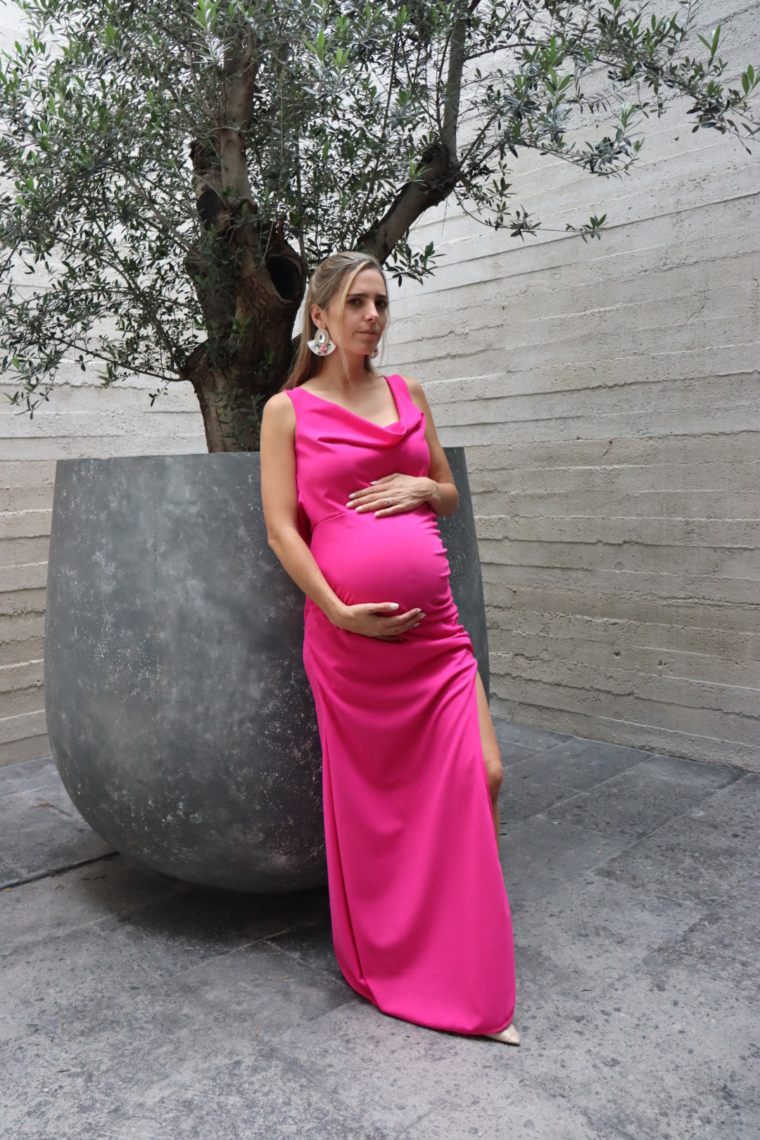 Vestido de maternidad Anahi,Rosa Barbie vertigo (CH)(M)