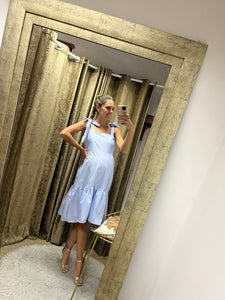 Vestido de maternidad Dalia azul rayitas corto