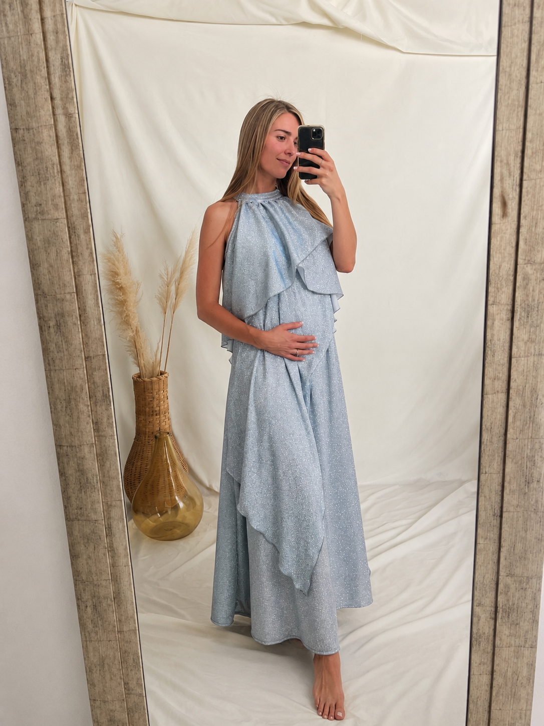Vestido Ariel de maternidad y lactancia brillos plateado