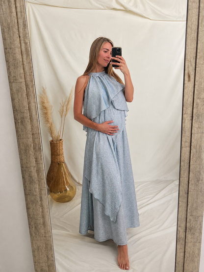 Vestido Ariel de maternidad y lactancia brillos plateado