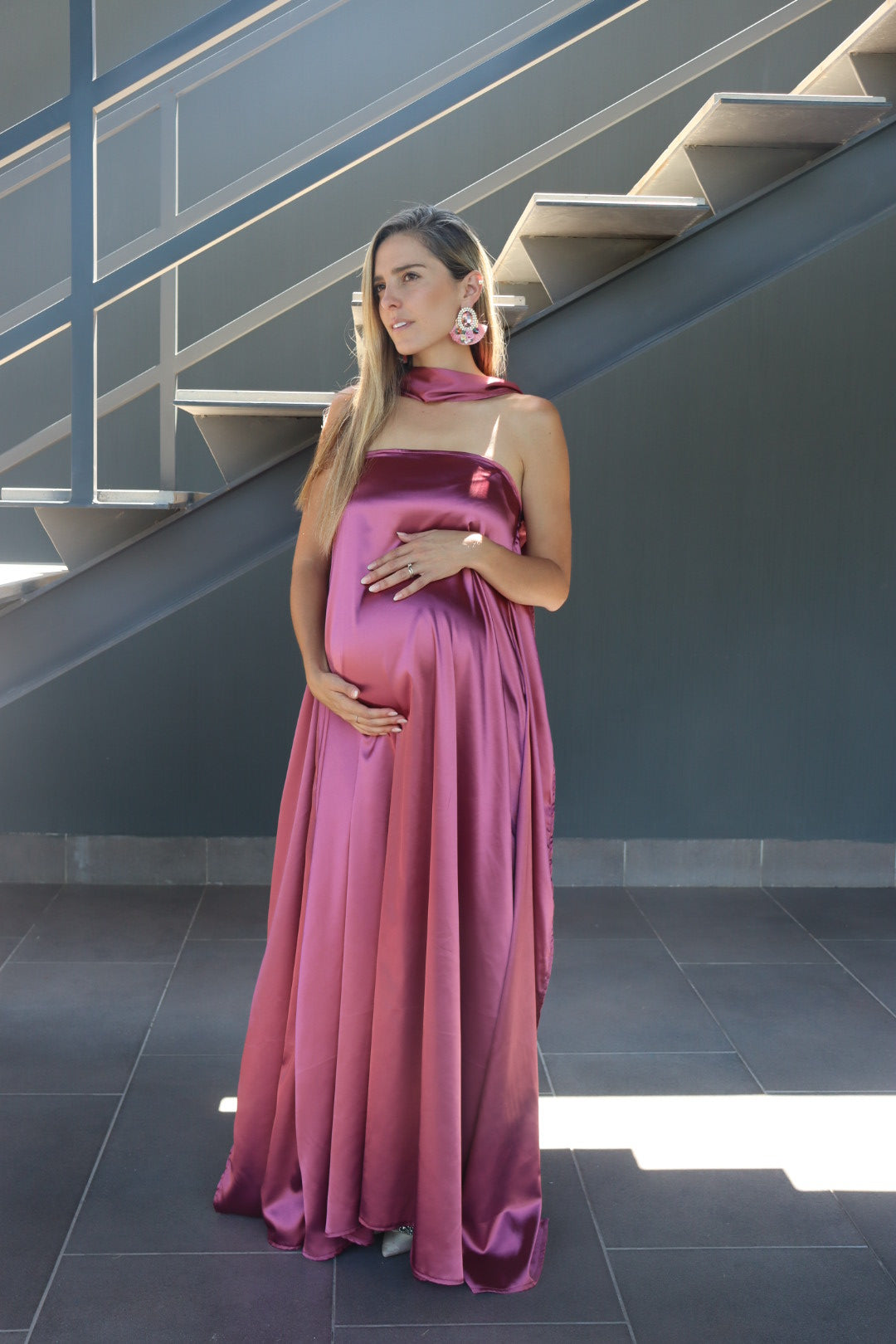Vestido de Maternidad, Adela rosa  quemado satin