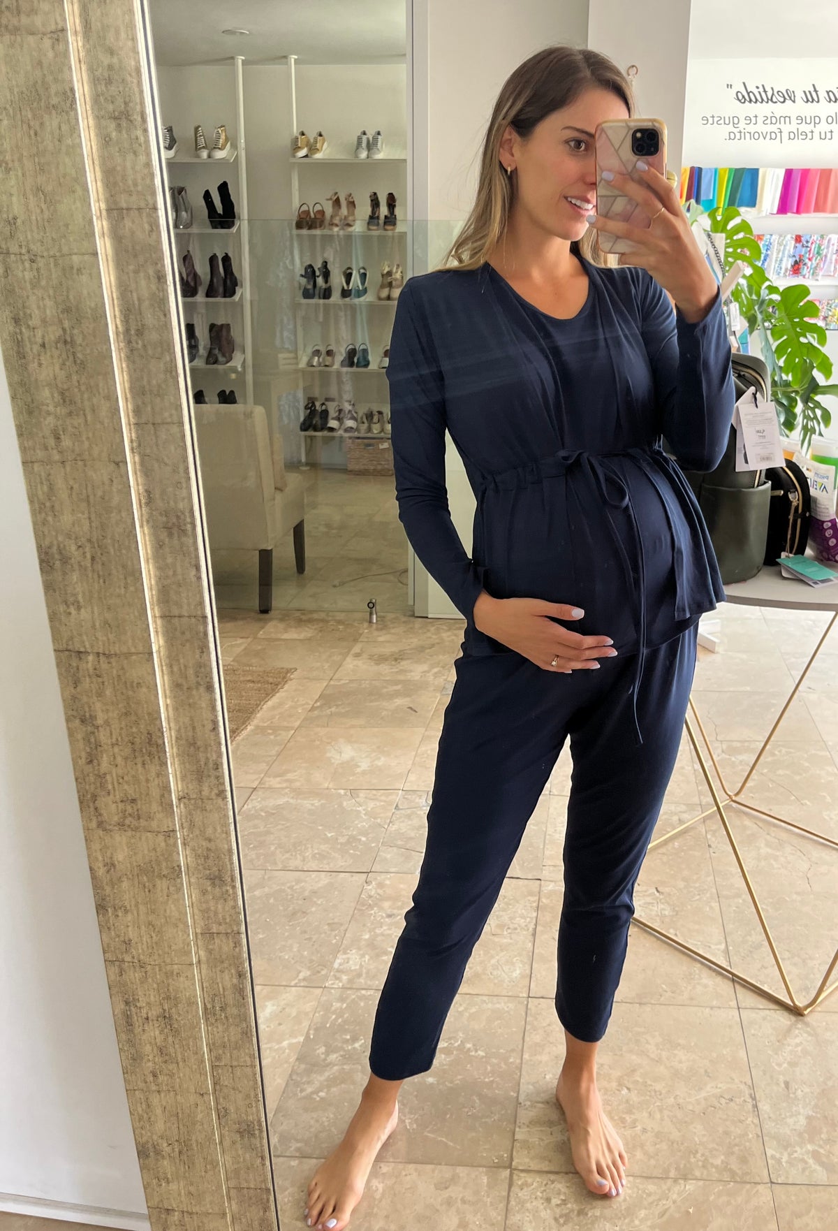Pijama de lactancia y maternidad, azul