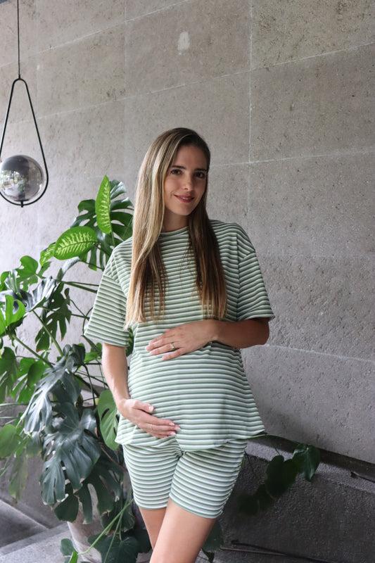 Conjunto de maternidad Mariel, verde rayas