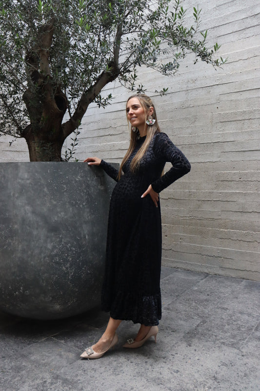 Vestido de maternidad, Gaby, negro terciopelo textura