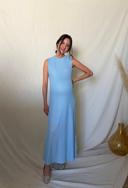 Vestido de maternidad Leslie, azul cielo metálico