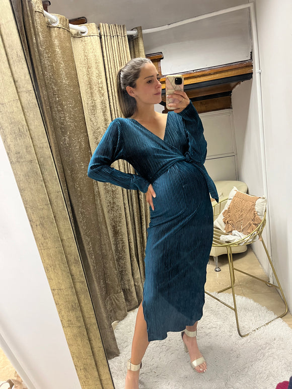 Vestido de maternidad y lactancia, Aitana verde terciopelo